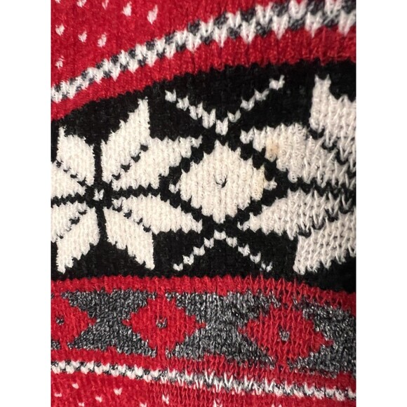 Vtg Parisian Works Red Nordic Fair Isle Zip Front Cardigan Sweater w/Collar Sz M - Picture 10 of 11